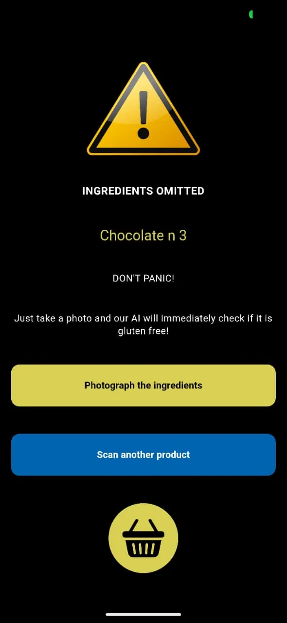 Celiach-IA ingredient analysis screen from the project gallery