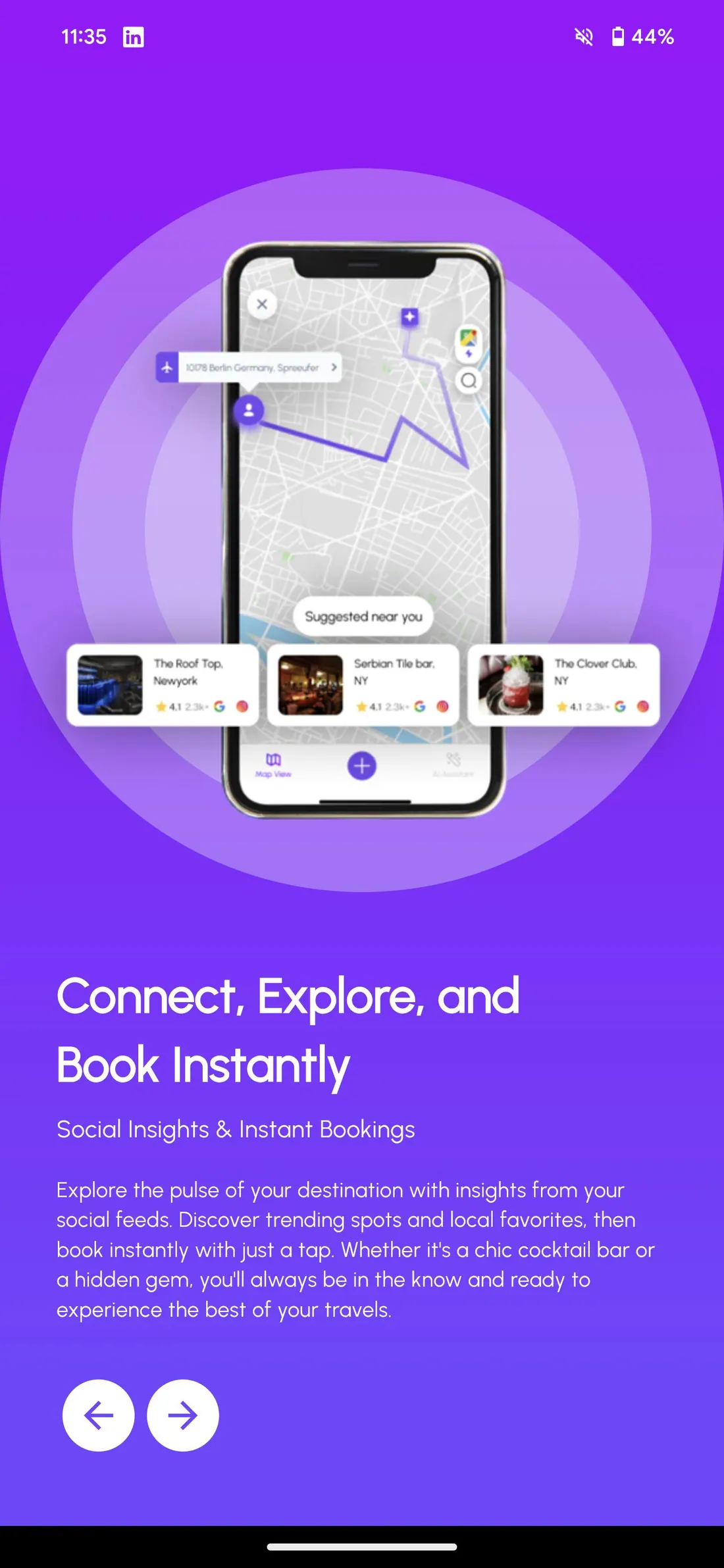 Roame map based travel discovery screen