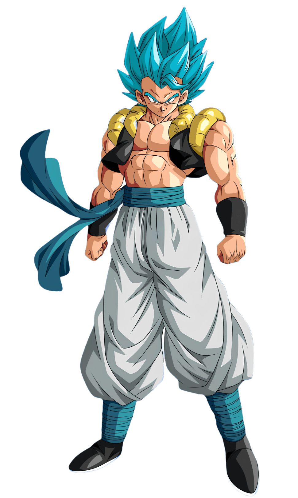 Blue-haired fusion warrior Vegito standing in an energy field